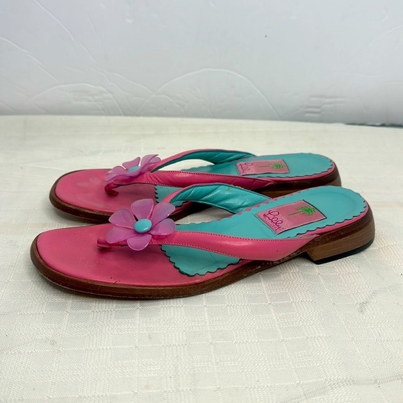 Lilly Pulitzer Princess Dasiy Pink Leather Sandals - Picture 4 of 10